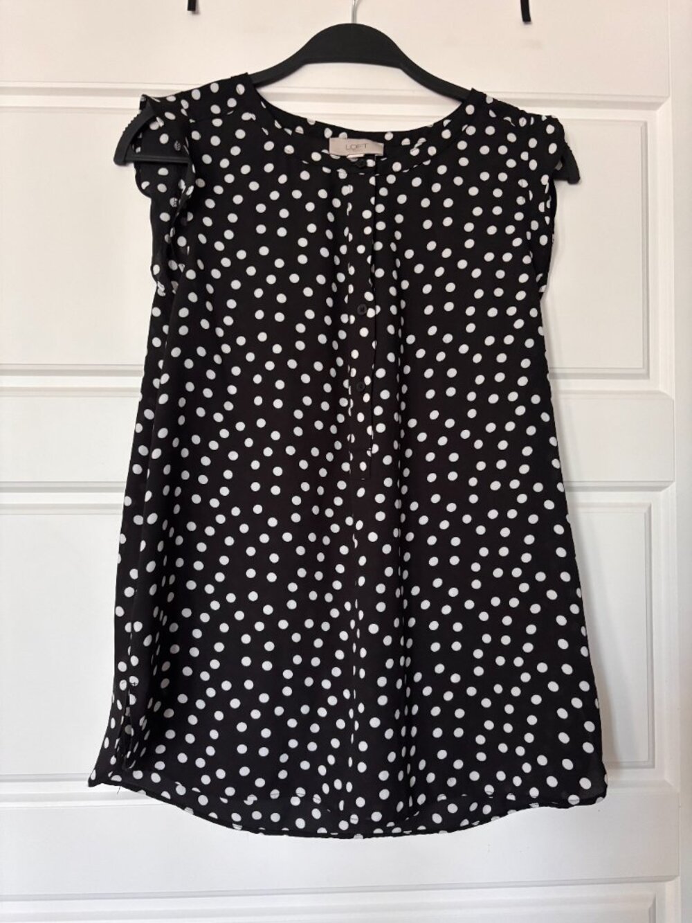 LOFT Flutter Sleeve Black & White Polk Dot Top